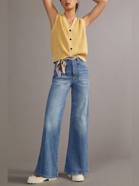 Pilcro The Carpenter Wide Leg Jeans 27 Denim Blue Utility Retro Boho Minimalist